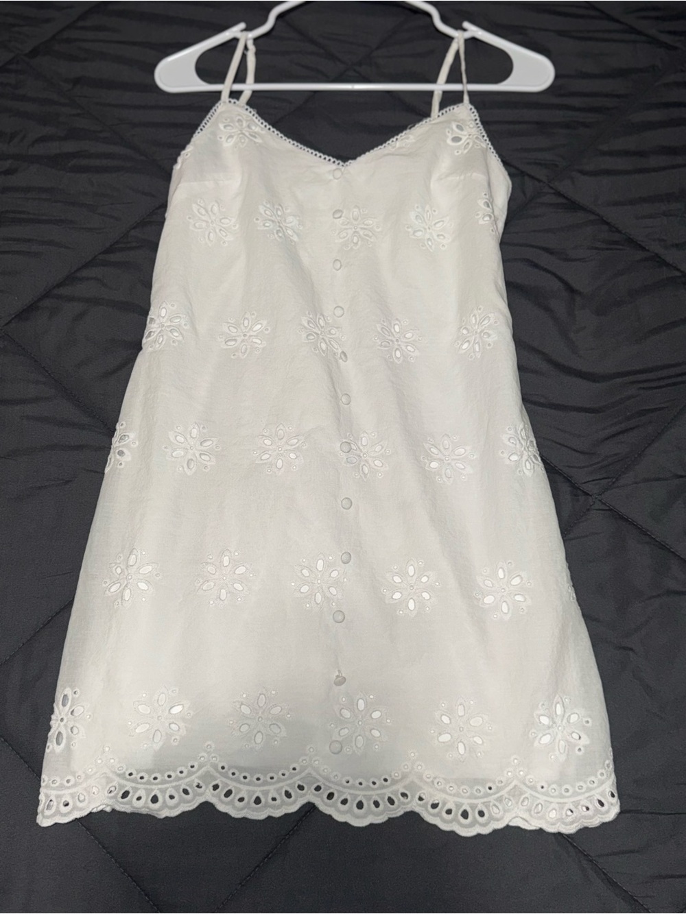 Francesca's Collections White Eyelet Button Mini Skirt